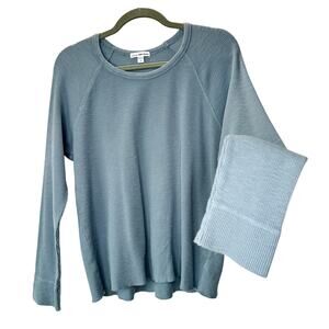 James Perse Dusty Blue Gray Waffle Weave Cotton Long Raglan Sleeve Top 2 / M